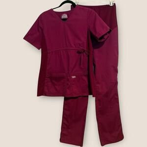 Cherokee Workwear Womens Maternity Medical Scrub Set Burgundy Nursing Healthcare